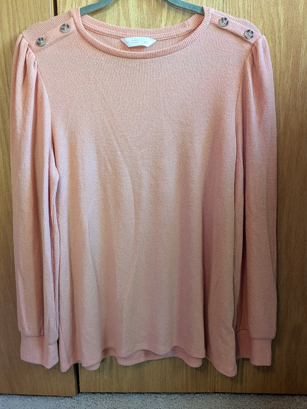 Lauren Conrad Peach Button-Shoulder Knit Top L